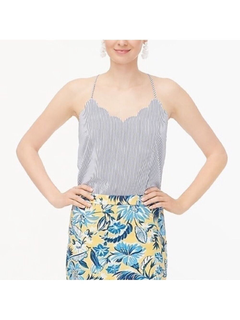 J.Crew Striped Scalloped Top Shirt Sleeveless Spaghetti Straps Size 2